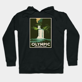 Retro Illustration of Olympic National Park Waterfall Hoodie